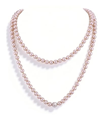 Long Pearl Necklace for Women Dainty Zircon Bead Pearl Necklace Layered Faux Pearls Necklaces Long Wedding Long Pearl Necklace Delicate Jewelry for Brides - color: Champagne-F