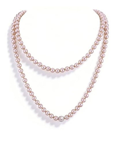 Long Pearl Necklace for Women Dainty Zircon Bead Pearl Necklace Layered Faux Pearls Necklaces Long Wedding Long Pearl Necklace Delicate Jewelry for Brides - color: Champagne-F
