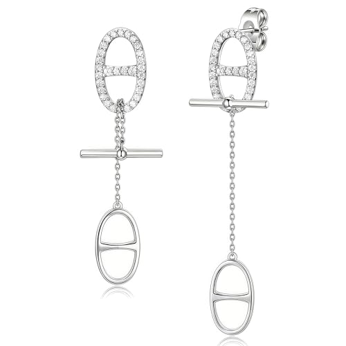 14K Gold CZ Dangle Earrings for Women, Convertible Drop | Detachable chain design with geometric CZ sparkle, hypoallergenic and non-tarnishing. Two styles for elegant everyday wear