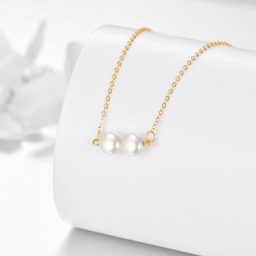 KECHO 14K Real Gold Beads Pendant Necklace Solid Yellow Gold Jewelry Anniversary Birthday Gifts for Women - color: White Pearl 2