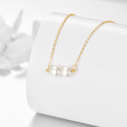 KECHO 14K Real Gold Beads Pendant Necklace Solid Yellow Gold Jewelry Anniversary Birthday Gifts for Women - color: White Pearl 2