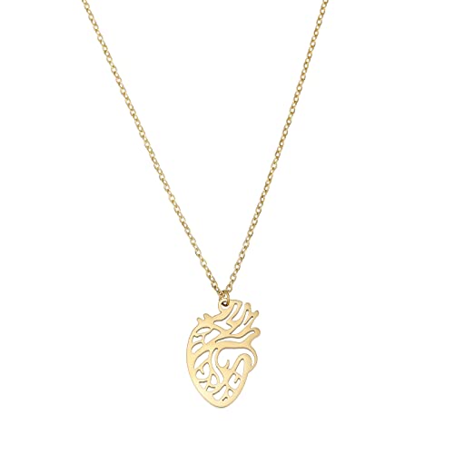 18K Gold Plated Stainless Steel Bee Honeycomb Pendant Necklace, Adjustable Y Lariat Conch/Guitar/Horseshoe Necklace for Women - color: Gold, style: Heart
