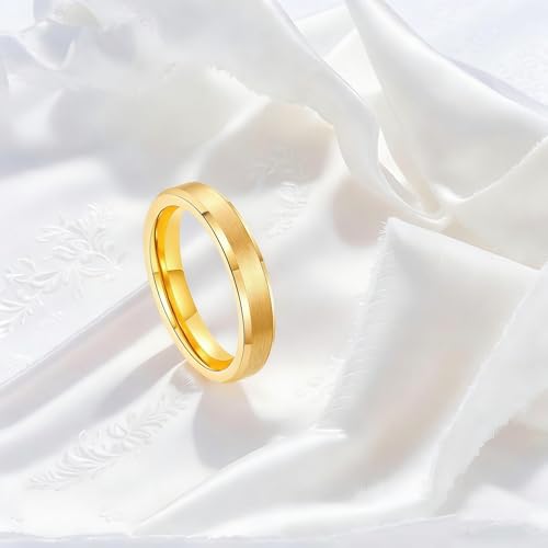 Stainless Steel Wedding Band Ring For Men Women | Sandblasted matte finish, 4mm/6mm/8mm widths, steel/black/gold-tone colors, everyday wear, wedding - color: Matte-4mm-Gold