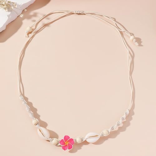 Nackiy Shell Necklace for Women, Handmade Summer Beach Jewelry Gift | Natural Sea Shell Necklace, Adjustable Collar Fit, Coastal Beach Style, Shell Starfish Charms, Lightweight Summer Jewelry - color: Pink