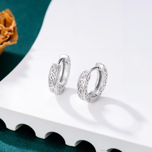 14K Gold Earrings for Women Gold Filigree/Celtic Huggie Earrings Jewelry Easter Mothers Day Gifts for Mom Girlfriend - style: White-A