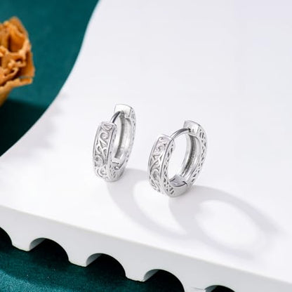 14K Gold Earrings for Women Gold Filigree/Celtic Huggie Earrings Jewelry Easter Mothers Day Gifts for Mom Girlfriend - style: White-A