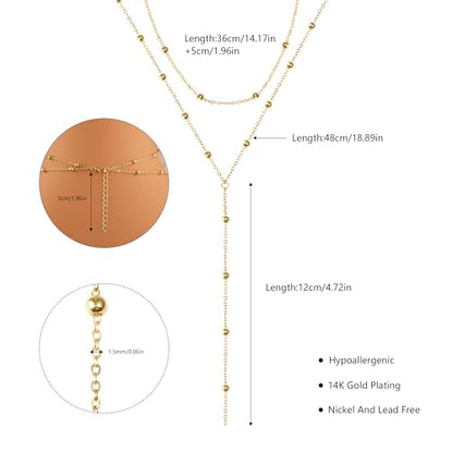 Lock Necklace for Women Paperclip Link Chain Padlock Necklace Non-Tarnish - color: Gold - Layered Bead Chain Y Necklace