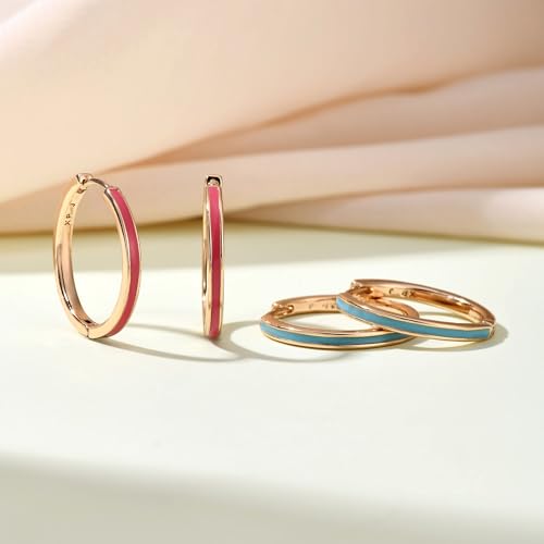JINEAR 2 Pairs Gold Hoop Earrings for Women Dainty Huggie Earrings Set | 14K Gold Plated Cubic Zirconia Hypoallergenic Lightweight Waterproof Cartilage Hoop Earrings Trendy Jewelry Gift - color: enamel earrings-blue red