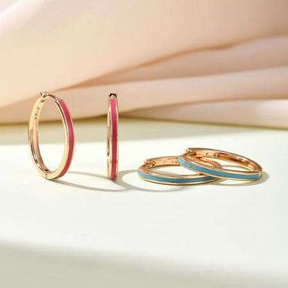 JINEAR 2 Pairs Gold Hoop Earrings for Women Dainty Huggie Earrings Set | 14K Gold Plated Cubic Zirconia Hypoallergenic Lightweight Waterproof Cartilage Hoop Earrings Trendy Jewelry Gift - color: enamel earrings-blue red