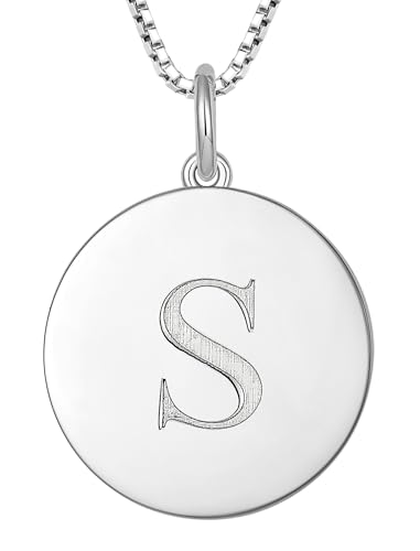 YL Initial Necklace 925 Sterling Silver Square/Round/Heart Letter Pendant A-Z Alphabet Polished Jewelry for Women - color: Letter-S, style: Round Shaped