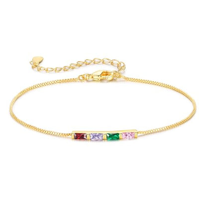 Sterling Silver Personalized 1-6 Birthstone Bracelet for Women Mothers Day Bracelet for Mom Daughter Custom Dainty Jewelry for Christmas Birthday Gift Ideas - style: Gold-4 stones