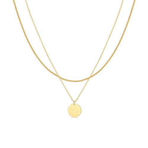 Gold Necklace For Women, Layered 14K Real Gold Plated Necklaces For Women,Dainty Gold Paperclip Chain Tear Circle CZ Pendant Necklace Stack,Trendy Gold Jewelry Set Gifts - style: Layered Disc Coin Twist-Gold