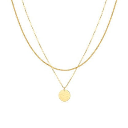 Gold Necklace For Women, Layered 14K Real Gold Plated Necklaces For Women,Dainty Gold Paperclip Chain Tear Circle CZ Pendant Necklace Stack,Trendy Gold Jewelry Set Gifts - style: Layered Disc Coin Twist-Gold