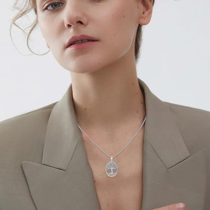 S925 Sterling Silver Tree of Life Necklace For Men Women Abalone/Turquoise/Vintage Retro Oxidation/ Famtima Hand/Round/Square/Teardrop/Rectangle/Oval Family Tree Pendant Necklaces Jewelry Gifts For Valentine's Day Christmas Mother's Day - style: Oval Tree