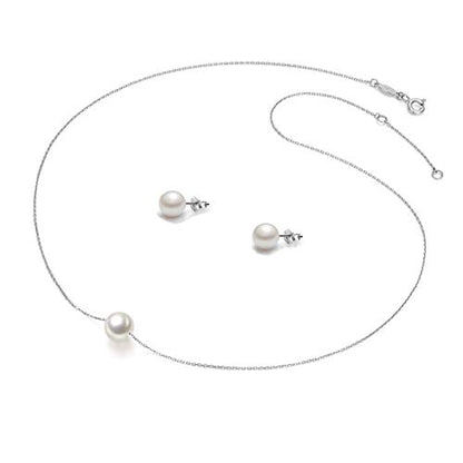 Bridesmaids Gifts Single Pearl Necklace Silver Stud Earrings Gift Floating Pendant 8-9mm Simple Chain Jewelry Set for Women Maid of Honor Wedding Classic Fashion Style
