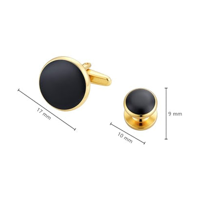 Cufflinks for Men and Tuxedo Shirt Studs Set with Gift Box Stainless Steel Cuff links - style: Gold/Black-2+6