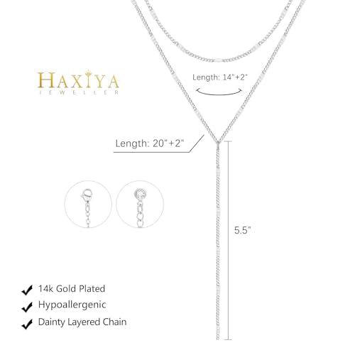 HAXIYA Gold Pearl Y-Shaped Necklace for Women Layered Lariat Long Pendant | 14K Gold Plated/Sterling Silver Dainty Drop Chain Layered Pearl/Beaded Necklaces Simple Gold Jewelry for Women - color: Sequin - Silver