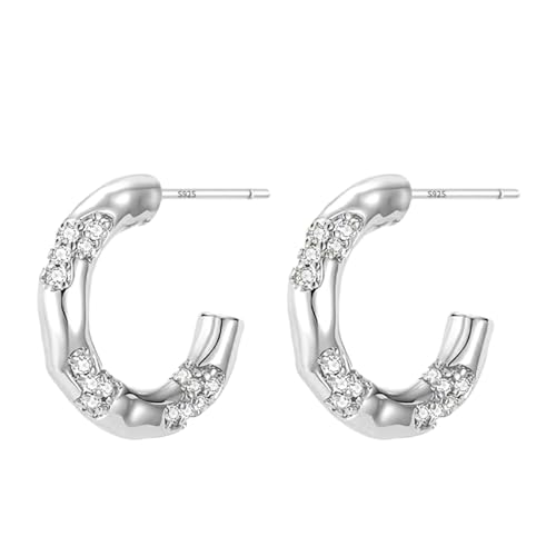 Dainty Gold Huggie Hoop Earrings for Women - 18K Gold Plated Cubic Zirconia Lightweight Mini Double Hoops Earrings for Everyday Wear - style: Small Hoops Earrings Silver
