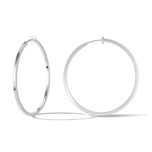 Clip On Hoop Earrings For Women No Piercing Earrrings Spring Hoops for Non-Pierced Ears - color: 5cm/1.97"-silver