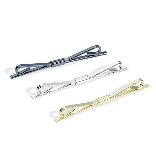 3PCS Men's Classic Tie Clips - Shirt Collar Clip Bar for Necktie - Gold, Silver, Black Tone - Tie Pins, Collar Holder - style: 60mm Length Flat Head