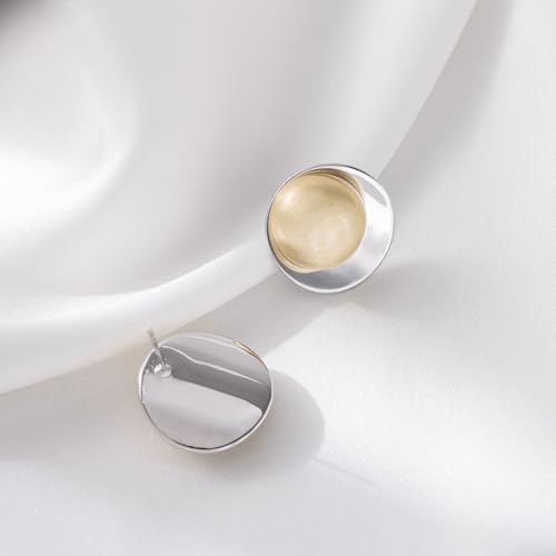 Geometric Chunky Stud Earrings for Women,Thick Brashed Matte Brass Metal Lightweight Dainty Trendy Statement Two-Tone Jewelry Earrings - color: Gold