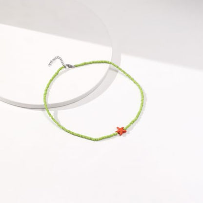Seed Bead Choker Necklace for Women Bohemian Tiny Beads Choker Colorful Rice Bead Starfish Choker Summer Surfer Beach Necklace Jewelry Gift - color: Light Green