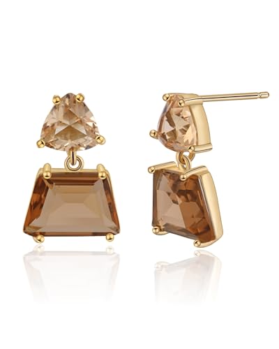 Hypoallergenic Brown Crystal Dangle Earrings for Women | Fashionable Amber Drops Ideal for Sensitive Ears - color: Brown, size: Large
