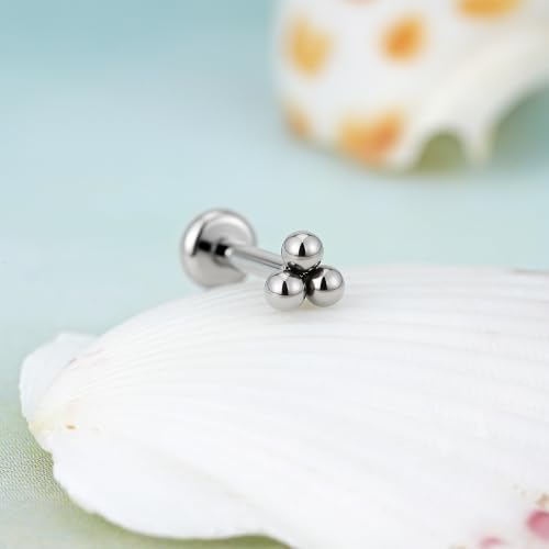 1PC ASTM F136 Titanium Mini Threadless Flat Back Stud 18G 6mm 8mm for Conch Helix Flat Tragus Labret - color: Triangular Cluster - Tit