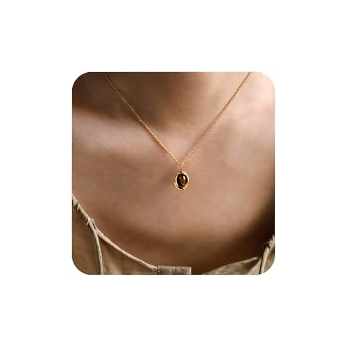 Tiger Eye Necklace, 14K Gold Natural Stone Necklace for Women, Adjustable Vintage Necklace for Spiritual Jewelry - style: Tiger Eye Necklace