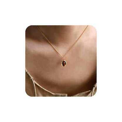 Tiger Eye Necklace, 14K Gold Natural Stone Necklace for Women, Adjustable Vintage Necklace for Spiritual Jewelry - style: Tiger Eye Necklace