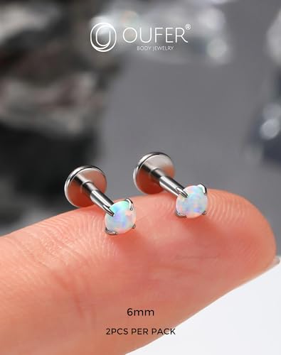 OUFER 2PCS 16G/20G Nose Lip Studs, G23 Solid Titanium Threadless Push in Nose Nostril Lip Labret Medusa Monroe Helix Cartilage Tragus Conch Lobe Piercing Jewelry for Women Men - color: Silver bar, Claw Opal, size: 2pcs, 16g 6mm, 4mm Opal