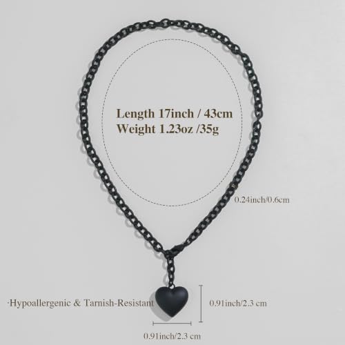 Puffy Heart Pendant Necklace for Women | Long and Short Pendant Necklace with 18K Gold Plated Heart Charm Statement Fashion Jewelry Gift - size: Short, style: Black Chain & Heart