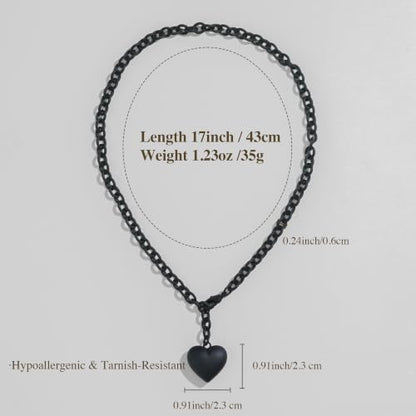 Puffy Heart Pendant Necklace for Women | Long and Short Pendant Necklace with 18K Gold Plated Heart Charm Statement Fashion Jewelry Gift - size: Short, style: Black Chain & Heart