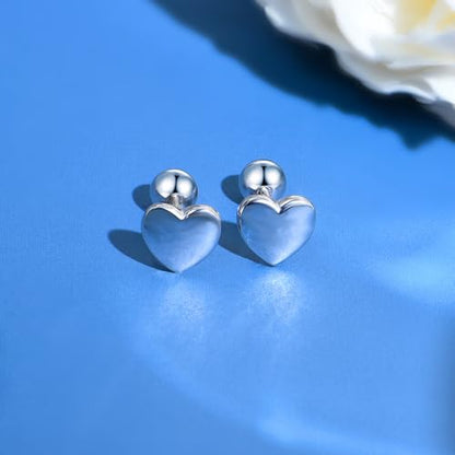 JSGEMSLEE Hypoallergenic 925 Sterling Silver Stud Earrings for Women With Screw Back Small Butterfly Heart Flower Earrings for Girls Tragus Cartilage Jewelry Gifts - color: heart