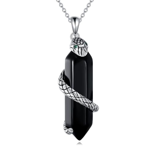 Halloween Necklace 925 Sterling Silver Black Rose Rib Cage Heart Pendant Necklace Halloween Jewelry Gifts for Women Gothic Party - style: Snake