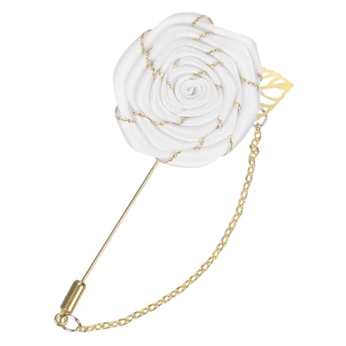 M METERXITY Rose Brooch Pin Cloth Rose Flower with Gold Leaf Brooch, Rose Flower Lapel Pin for Men Wedding Accessories/Suit Tuxedo Corsage Wedding Party Brooch - color: Creamy White