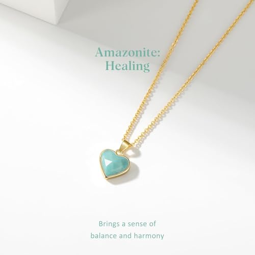 KissYan Healing Crystal Necklace, 14K Gold Plated Natural Stone Pendant Necklace Reiki Quartz Amethyst Citrine Gemstone Spiritual Jewelry Gifts for Women Girls - color: B-Amazonite-Heart
