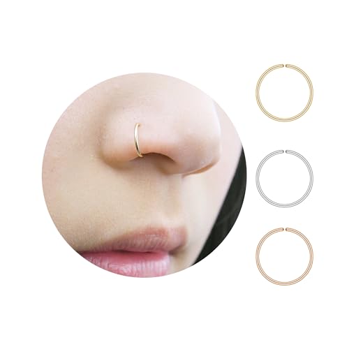 LUCKYJEWUS Small Thin Gold or Sterling Silver Nose Ring Hoop for Women, Tiny Nose Piercing jewelry - color: Gold, size: 1pc- 9mm 20 gauge