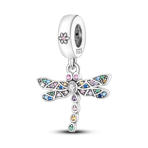 HONGRUI 925 Sterling Silver Charm for Bracelets Fashion Women Jewelry Gift - color: Pink dragonfly