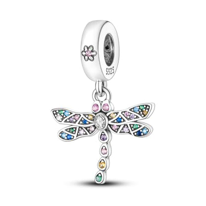 HONGRUI 925 Sterling Silver Charm for Bracelets Fashion Women Jewelry Gift - color: Pink dragonfly
