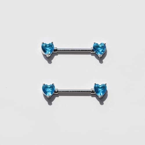BSJ4U Nipple Piercing Jewelry 14G Stainless Steel Nipple Rings for Women Heart Butterfly Flower Bow Nipple Barbells - color: Blue CZ Nipple Piercing Jewelry
