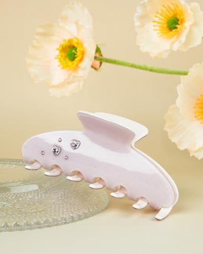 MAORULU Cute Claw Clip for Women – 4.3'' Large Acetate Hair Clips for Thick Thin Curly Long Hair, Durable Hair Clamps Non-slip Jaw Clip, Strong Hold, Stylish French Design (Pink Rhinestone Clips) - color: Pink Rhinestone Clips