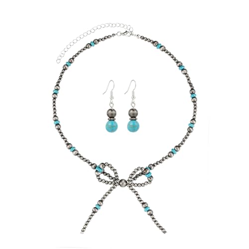 Navajo Pearl Bow Jewelry Set Western Turquoise Necklace Earring for Women Cowgirl Western Jewelry - style: Style-B
