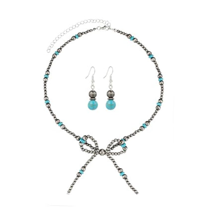 Navajo Pearl Bow Jewelry Set Western Turquoise Necklace Earring for Women Cowgirl Western Jewelry - style: Style-B