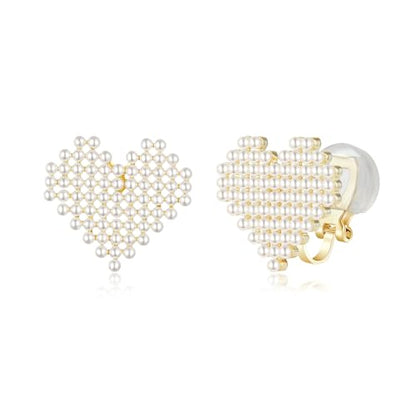 YOQUCOL Simulated Pearl Flower-Cluster Shape Clip On Stud Earrings Non Pierced Ear Earrings for Women - color: Heart-shaped