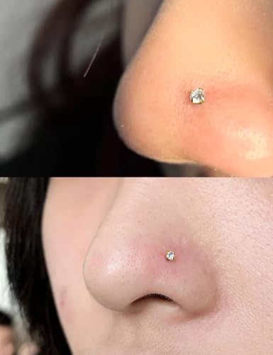 Hoeudjo Nose Studs Surgical Steel Cubic Zirconia Nose Rings Kit for Women Men Tiny Nose Stud Screw & Bone & L Shaped Nostril Rings Piercing Jewelry 22 Gauge 16 Pieces - color: nose bone studs, gold-tone
