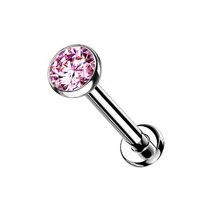 Pierced Owl - 18G Petite 8mm Barbell Implant Grade Titanium Threadless Push-in 2.5mm Crystal Flat Back Lip Cartilage Tragus Stud - style: Pink