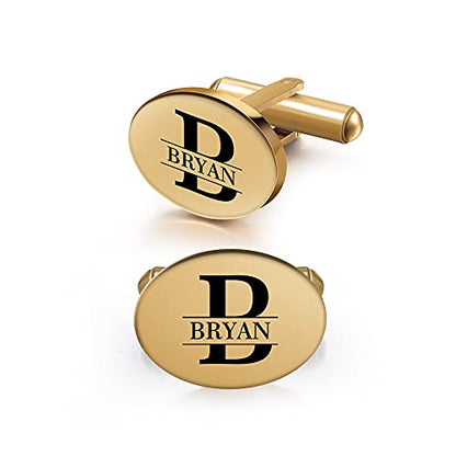 Custom Cufflinks for Men - Personalized Gold Mens Cufflinks with Engraving Name & Initial Stainless Steel Cuff Links for Wedding Groom Businessman - color: Style 1