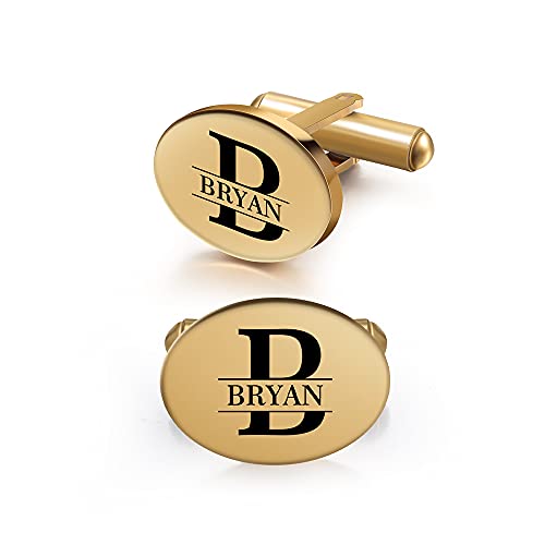 Custom Cufflinks for Men - Personalized Gold Mens Cufflinks with Engraving Name & Initial Stainless Steel Cuff Links for Wedding Groom Businessman - color: Style 1