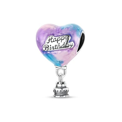Hapour 925 Sterling Silver Charms for Bracelet Necklace Dangle Pendant Bead | Bear Charm, Elephant Zebra Cat Dream catcher Family Birthday European Jewelry Charm, For Women Mom - color: Purple Blue Birthday Cake Heart Balloon